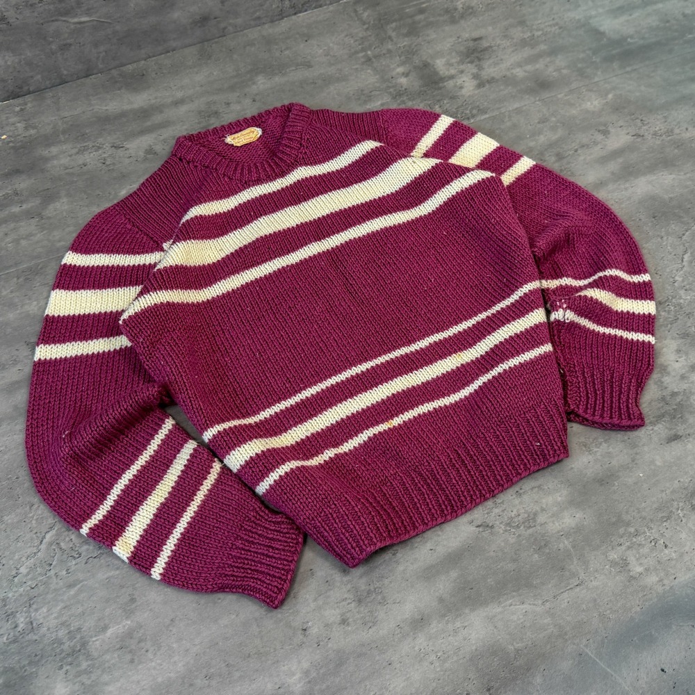 Vintage VTG Y2K 2000s 00s Striped Surfwear Burgundy Cream Knit Sweater Pullover